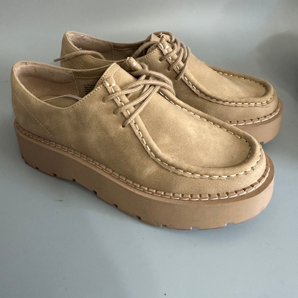 No Boundaries Womens Tan Faux Suede Platform Wallabee Oxfords Size 8 Lug Sole - Picture 1 of 5